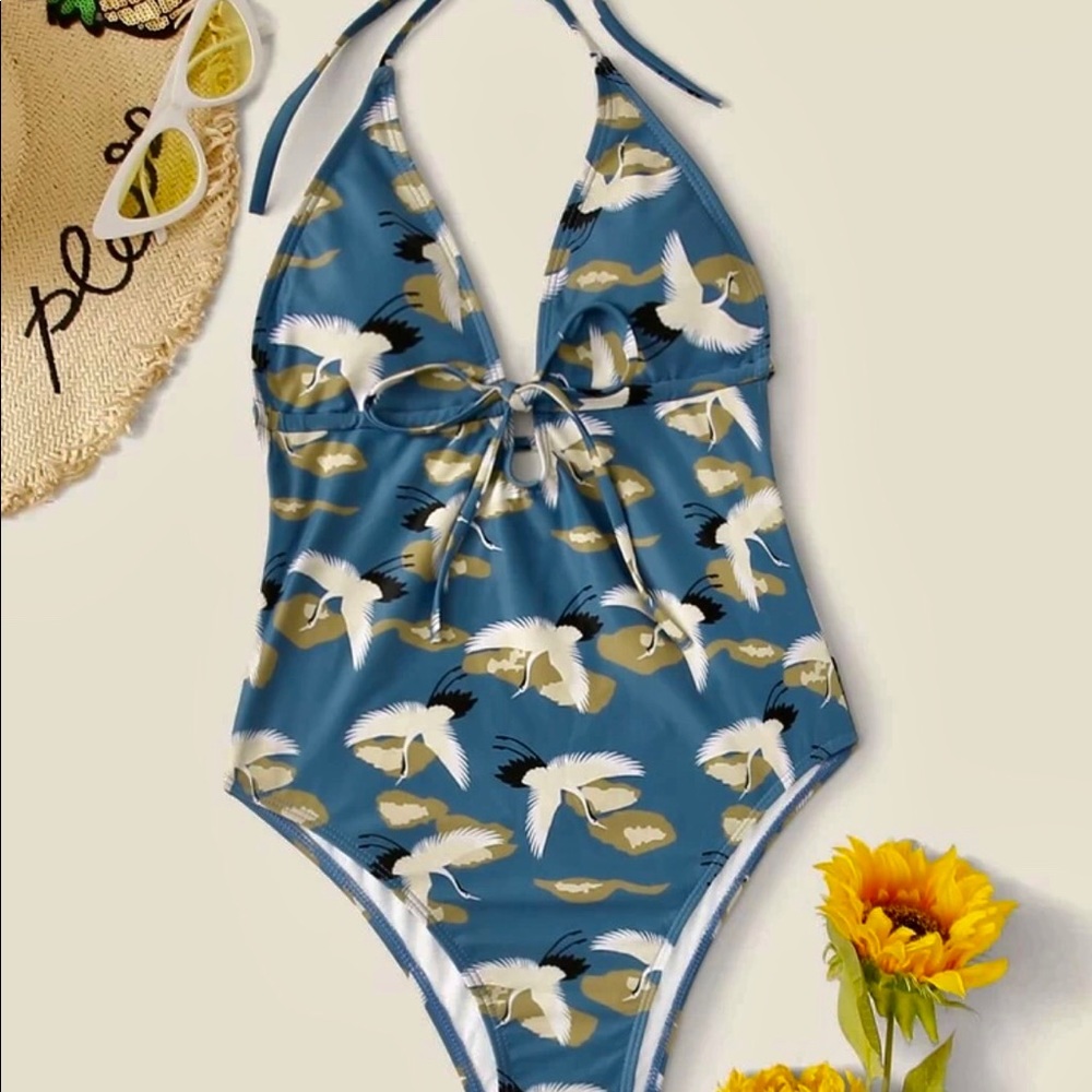 Backless, plunging swimsuit
